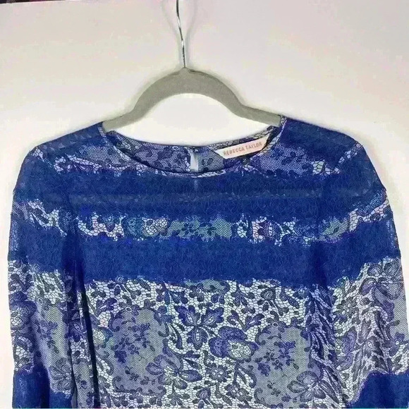 Rebecca Taylor Blue 100% Silk Lace Trim 3/4 Relaxed Fit Shift Dress Sz.2 Goth - Picture 4 of 9